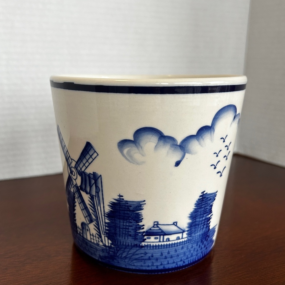 White and Blue Windmill Ceramic Flower Pot Planter